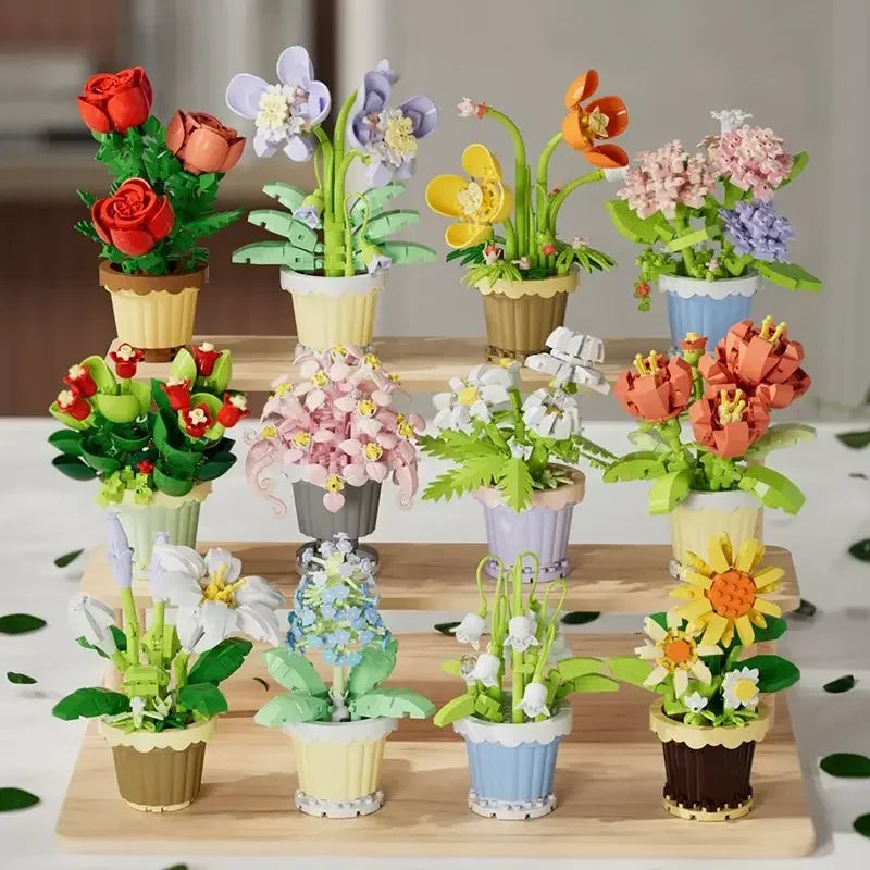Mini Flower with Pot Micro Building Blocks Toys - Intricate Floral Details, Multiple Styles Available for Home and Office D¨¦cor
