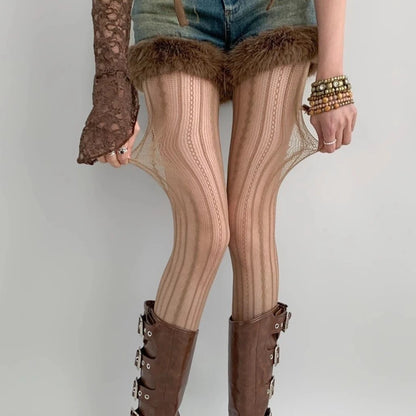 Women Sexy Lace Fishnet Stockings Lolita Hollow Out Solid Pantyhose JK Japanese Style High Waist Vintage Rhombus Striped Tights