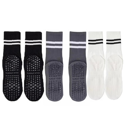 3-Pair Female Pilates Indoor Anti Slip Silicone Floor Socks Breathable Double Bar Middle Socks Fitness Dance Exercise Yoga Socks