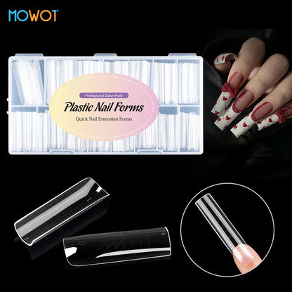 MOWOT New Square Dual Nail Form Extension False Nail Tips Quick Building Gel Molds Full Cover Large Size Acrylic Nail Top Forms