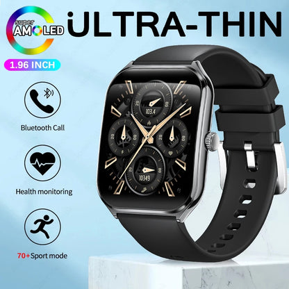 2025 New 7.5MM Ultra Thin Smart Watch Men 1.96"AMOLED Screen Always Show Time Heart Rate Sport Waterproof BT Call Smartwatch