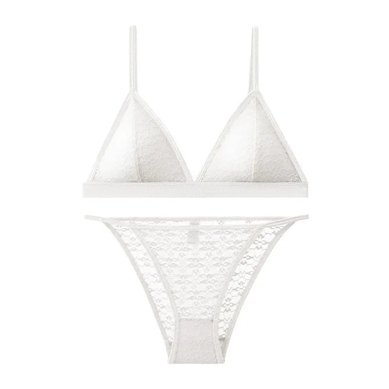 Women Lace Bra And Panties Set Non-wire Push Up Bralette Transparent Low Rise Panties Sexy Lingerie Set Female Lace Underwear