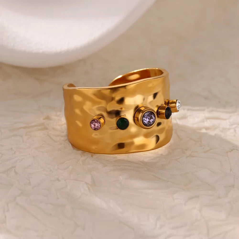 Colorful Zircon Rings For Women Gold Color Stainless Steel Colored Cubic Zirconia Ring Luxury Fashion Wedding Party Jewelry Gift