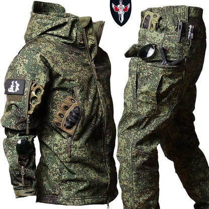 Tactical Winter Set Men's Outdoor Windproof Waterproof Suit Multi-Pocket Soft Shell Hooded Jackets Sharkskin Work Pants