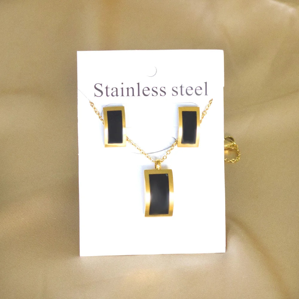 LUXUKISSKIDS Trendy Jewellery Sets Stainless Steel Adornment Woman 2024 Black White Shell Round Necklace Earrings Wedding Bridal