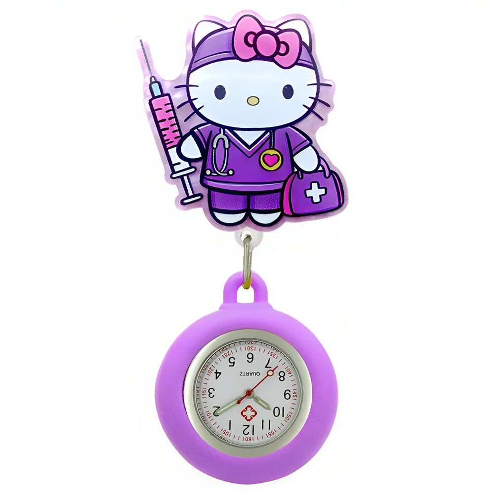 MINISO Lovely Cartoon Kitty Cat Hospital Nurse Doctor Medical Workers Office Badge Reel FOB Pocket Watches Hang Clock Gifts