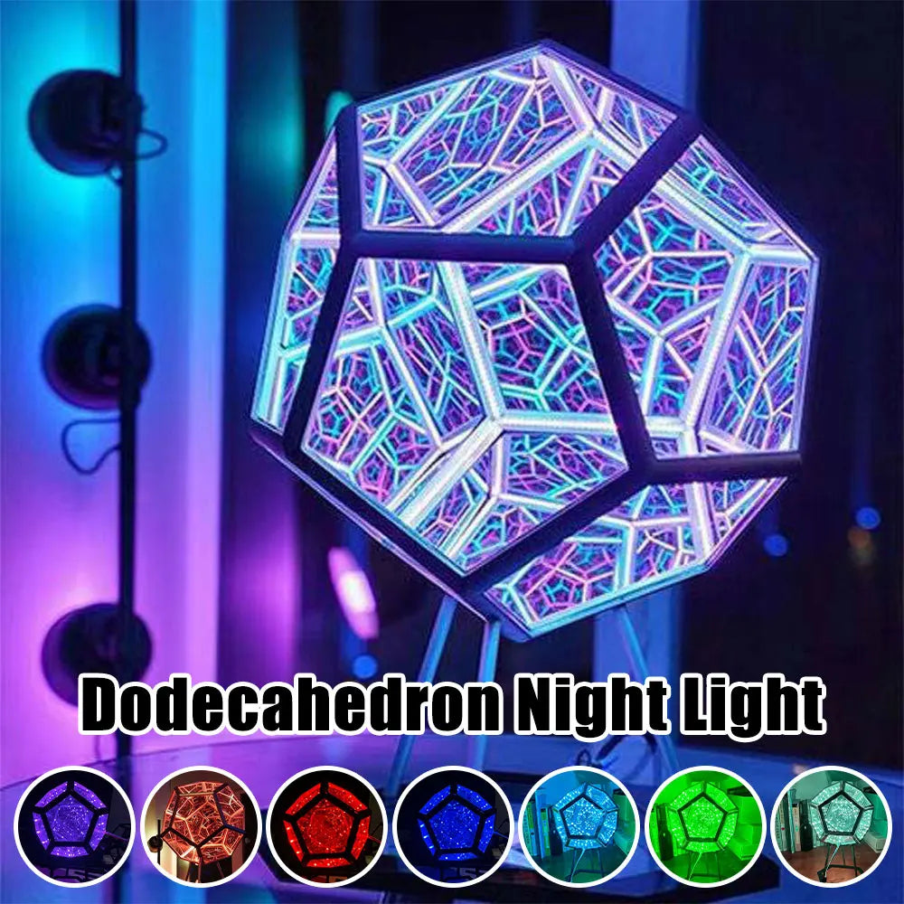 Novelty LED Night Light Creative Cool Space Infinite Dodecahedron LED Night Light Furniture Decoration Atmosphere Lamp