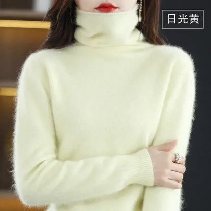 WinvyNee Women Clothing Mink Cashmere Sweater Half High Collar Solid Tops Outerwears 2024 Knitted Oversized Pullover A1248005