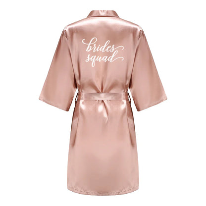 Rose Gold Satin Team Bride Bridesmaid Robe Wedding Bathrobe Gown Women Dressing Sleepwear Mother Maid of Honor Kimono