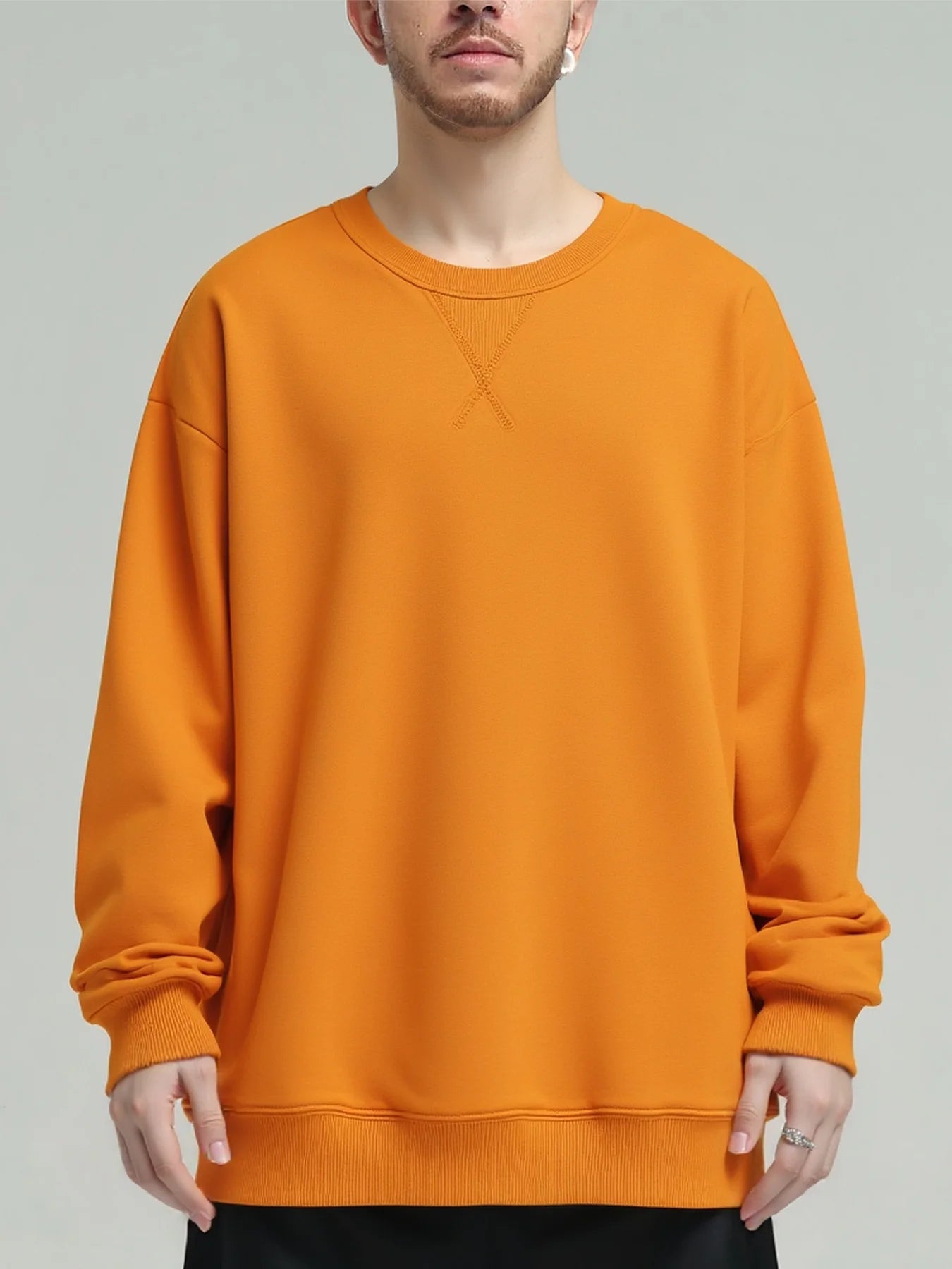 380g Tight Match Heavy Inverted Triangle Loose Versatile Solid Cotton Vintage Autum Winter Long Sleeve Round Neck Sweater