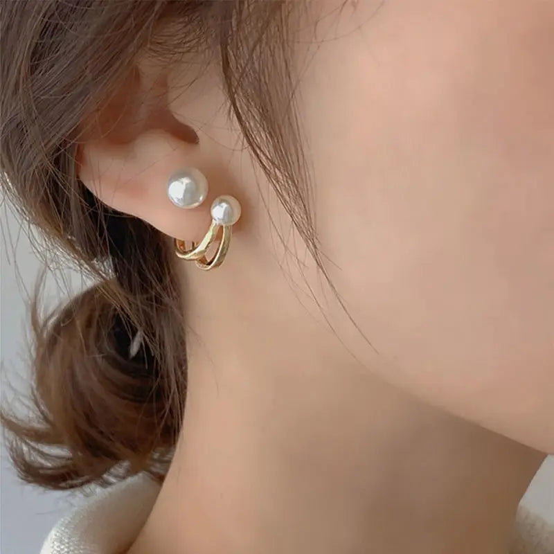 Korean Simple Irregular Design Pearl Stud Earrings for Women Fashion Geometric Gold Color Metal Earrings Trend Party Jewelry Gif