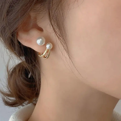 Korean Simple Irregular Design Pearl Stud Earrings for Women Fashion Geometric Gold Color Metal Earrings Trend Party Jewelry Gif