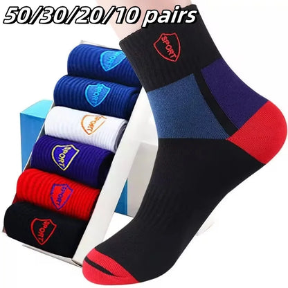 50/30/20/10 pairs of men's mid-calf socks Sweat-absorbent all-season socks Mixed colors