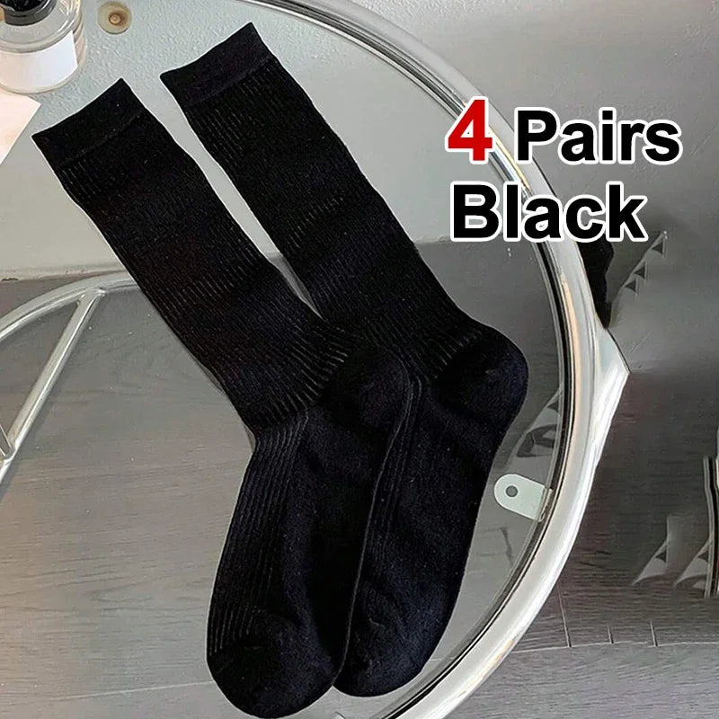 4 Pairs Solid color Pattern Women Man Unisex Couples Sports Socks Mid-Calf Socks Winter Holiday Gifts