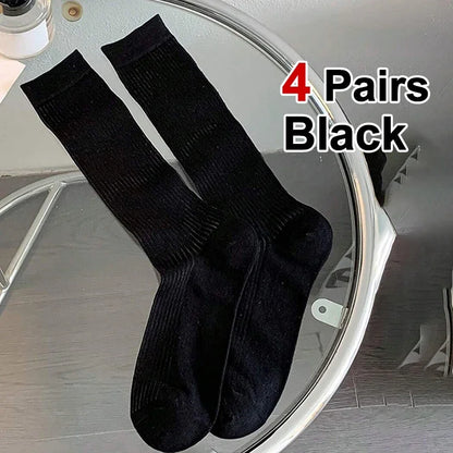 4 Pairs Solid color Pattern Women Man Unisex Couples Sports Socks Mid-Calf Socks Winter Holiday Gifts