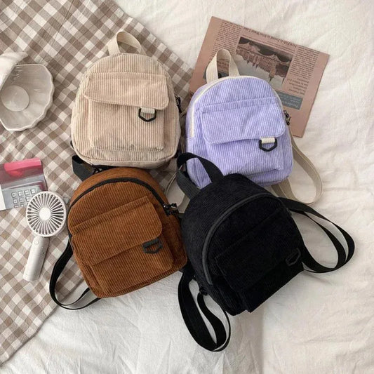 Mini Corduroy Backpack Ins Popular Cute Student Makeup Commuting Bag