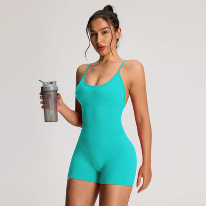 Backless Women's Bodysuit Yoga Combi-pants Shorts Jumpsuits Gym-to-Street Overalls Summer Fitness Jumpsuit for Gym Rompers