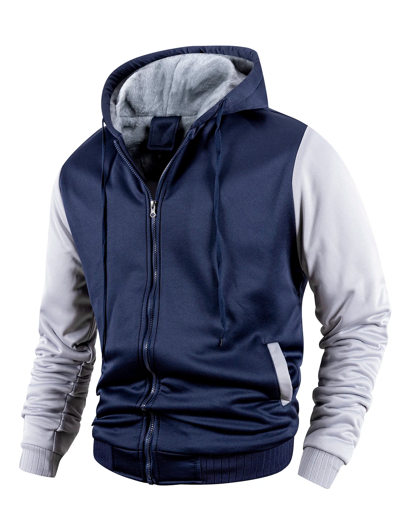 Men Color-Splicing Jacket Winter Warm Fleece Hoodies Outdoor Sports Windproof Baseball Uniform Male Fashion Zipper Thicken Coats