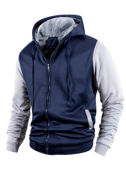 Men Color-Splicing Jacket Winter Warm Fleece Hoodies Outdoor Sports Windproof Baseball Uniform Male Fashion Zipper Thicken Coats