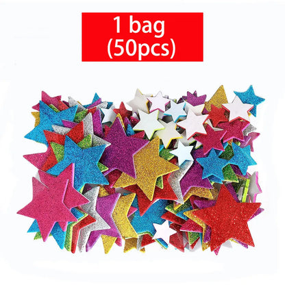 50/200pcs Color Flash foam Star Heart shaped Sticker Self Sticker Children's Reward Sticker Classic Toy Children's Gift