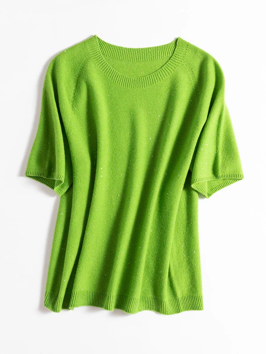 SuyaDream, 100%Merino Wool Pullovers for Woman, Round Neck, Short Sleeved Sweaters, 2025 Fall Winter Soft Warm Top, Pink, Olive