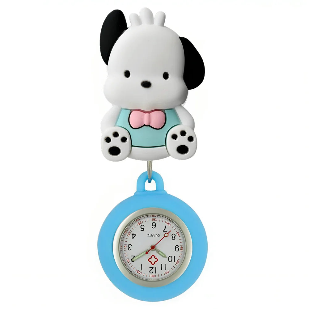 MINISO Cartoon Cute Cat Dog Rabbit Kitty Nurse Doctor Students Pretty Badge Reel Clip Hang Pocket Watches Clock Hospital Gifts