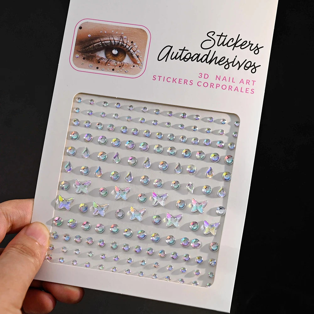 1Pcs Face Diamond Gem Sticker 5D Colorful Rhinestone Tattoo Eyeshadow Stickers fo Festival Nail Body Makeup Bling Jewel DIY Deco