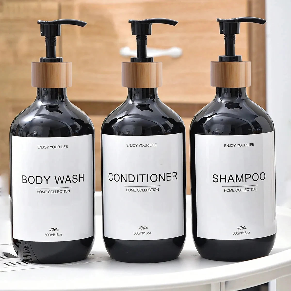 3pcs/500ml Waterproof Lotion Dispenser with Label for Bathroom Shampoo, Shower Gel, and Body Lotion Storage - Home Decoration