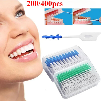 200/400pcs Interdental Silicone Brushes Dental Toothpicks Brush Between Teeth Silicone Toothpicks With Thread Oral Cleaning Tool