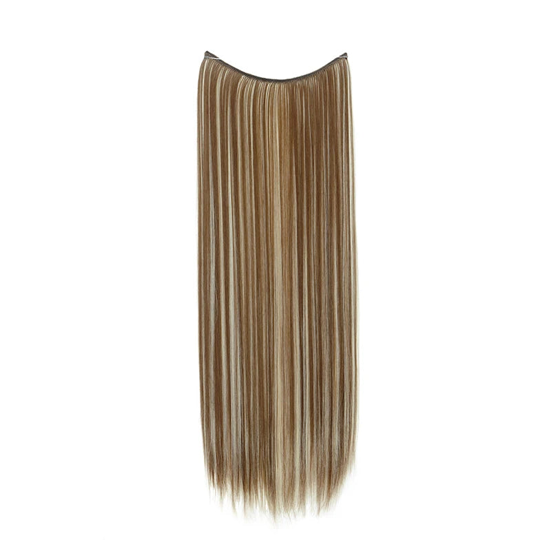 24Inch Synthetic Invisible Hair Extension Fish Line Fake Hairpiece Black Brown Hair Accessorie for Women