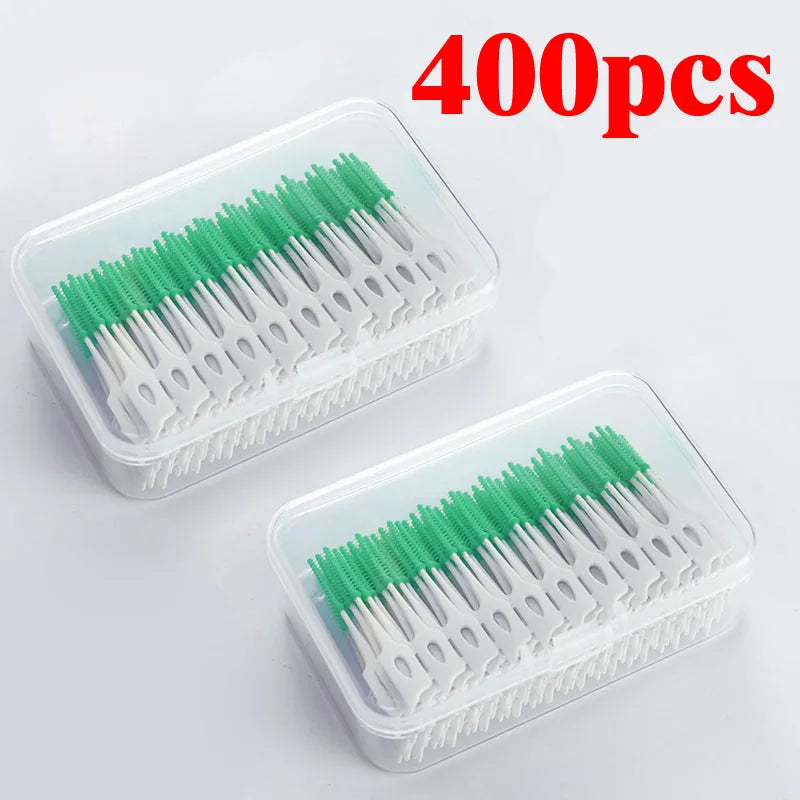 200/400pcs Interdental Silicone Brushes Dental Toothpicks Brush Between Teeth Silicone Toothpicks With Thread Oral Cleaning Tool