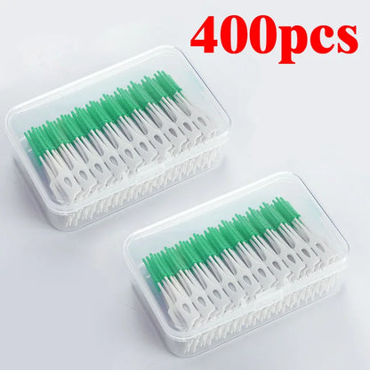 200/400pcs Interdental Silicone Brushes Dental Toothpicks Brush Between Teeth Silicone Toothpicks With Thread Oral Cleaning Tool