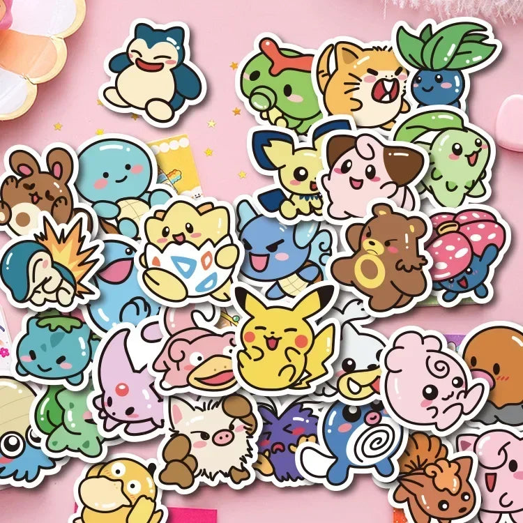 50PCS Kawaii Anime Pokemon Stickers Pikachu Decals DIY for Laptop Luggage Skateboard Phone Cartoon Kid Toy Gift Stickers