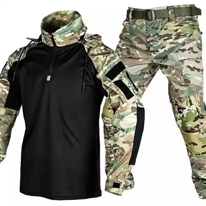 Outdoor Uniform Tactical Suits Wear Resistant T-Shirt Hood Pants Men Clothes Combat Shirts Airsoft Paintball Hunting Clothing