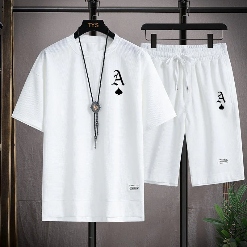 Fashionable casual men's sports suit short-sleeved T-shirt and outdoor summer sports shorts two-piece set daily casual