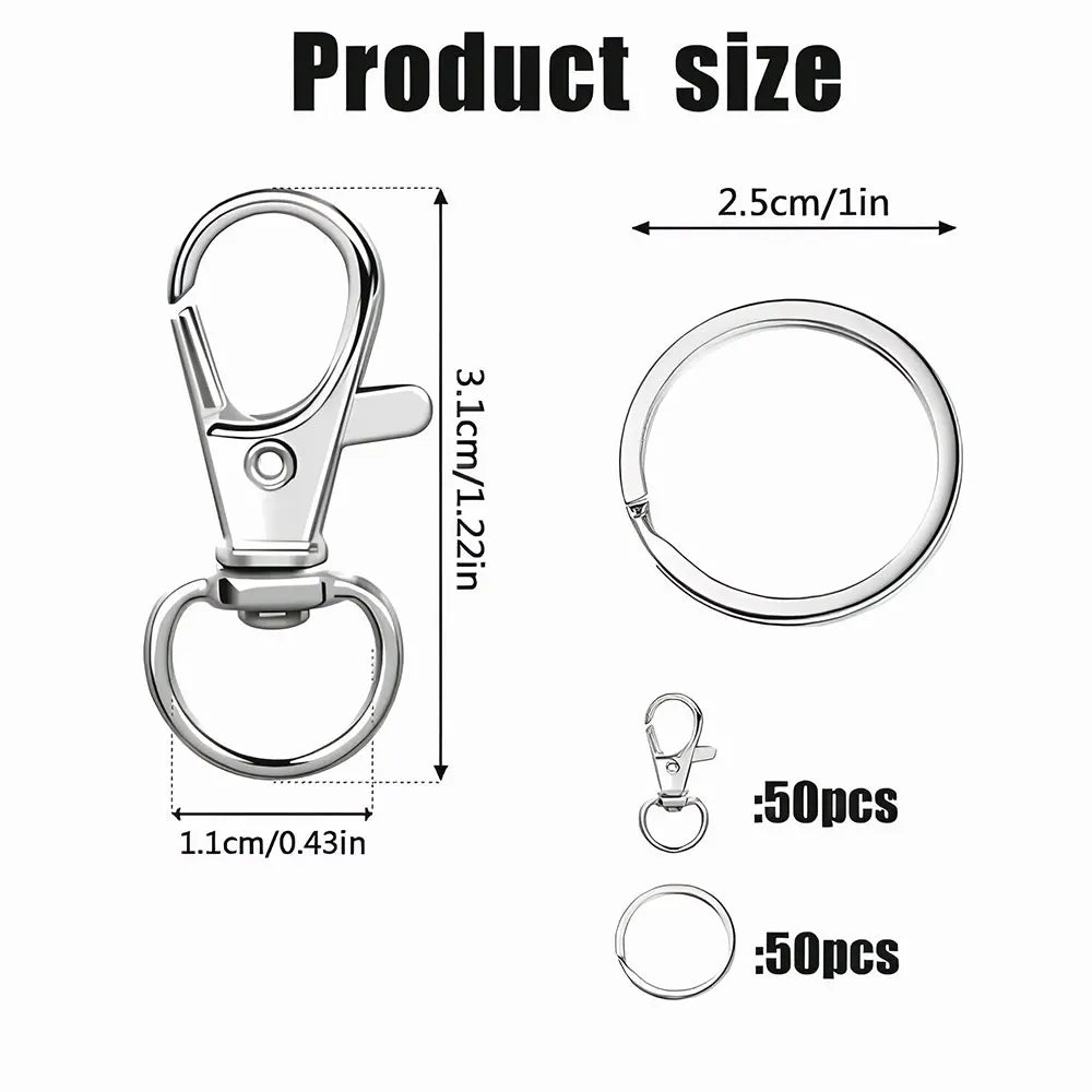 Swivel Clasps Lanyard Snap Hooks with 50pcs Key Rings 50pcs Clip Hooks Lobster Claw Clasps for Keychains Jewelry DIY Crafts