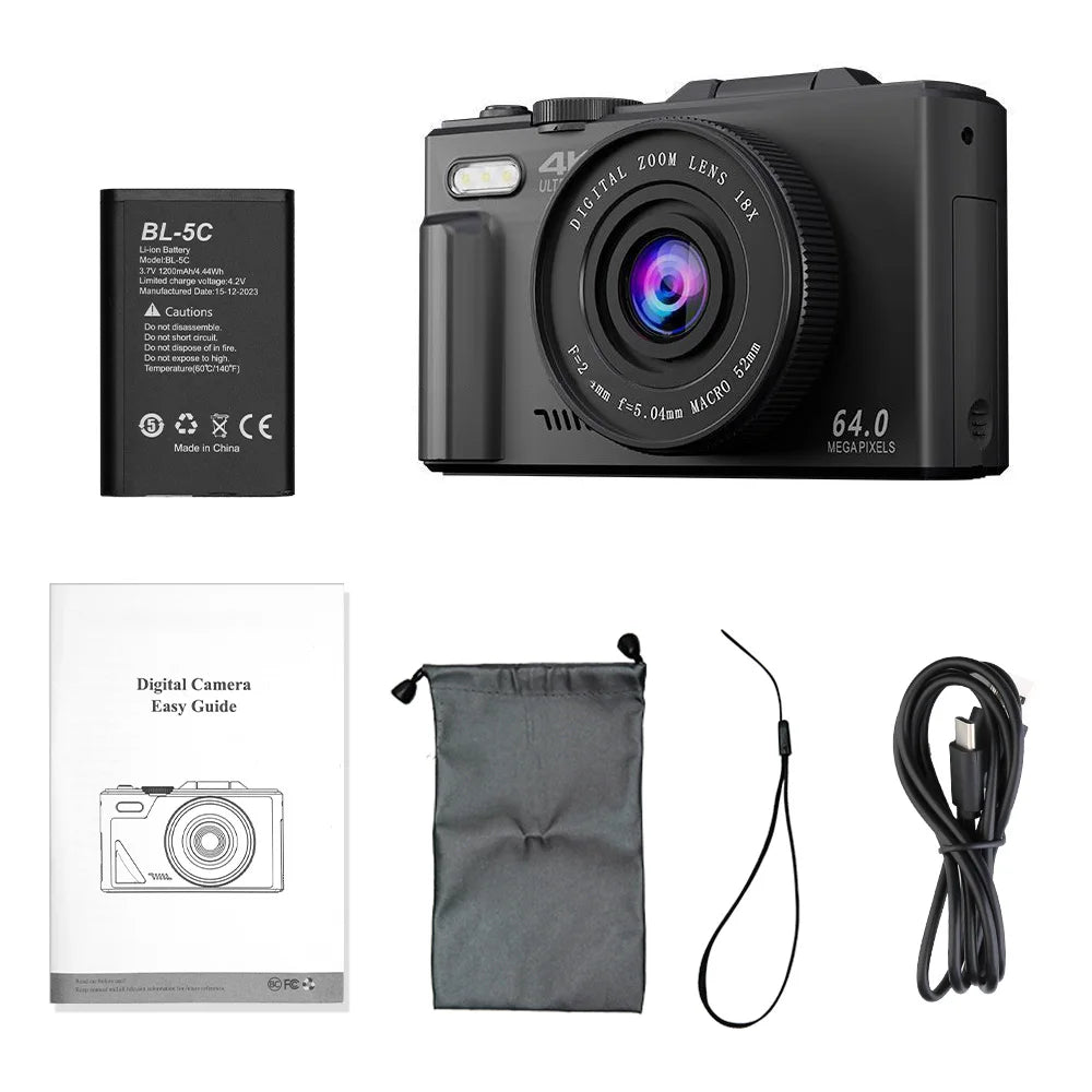 4K Digital Camera 64MP 3.0 Inch Rotatable Screen 18X Digital Zoom WiFi Vlog Camcorder Retro Video Recorder YouTub Webcam Cameras