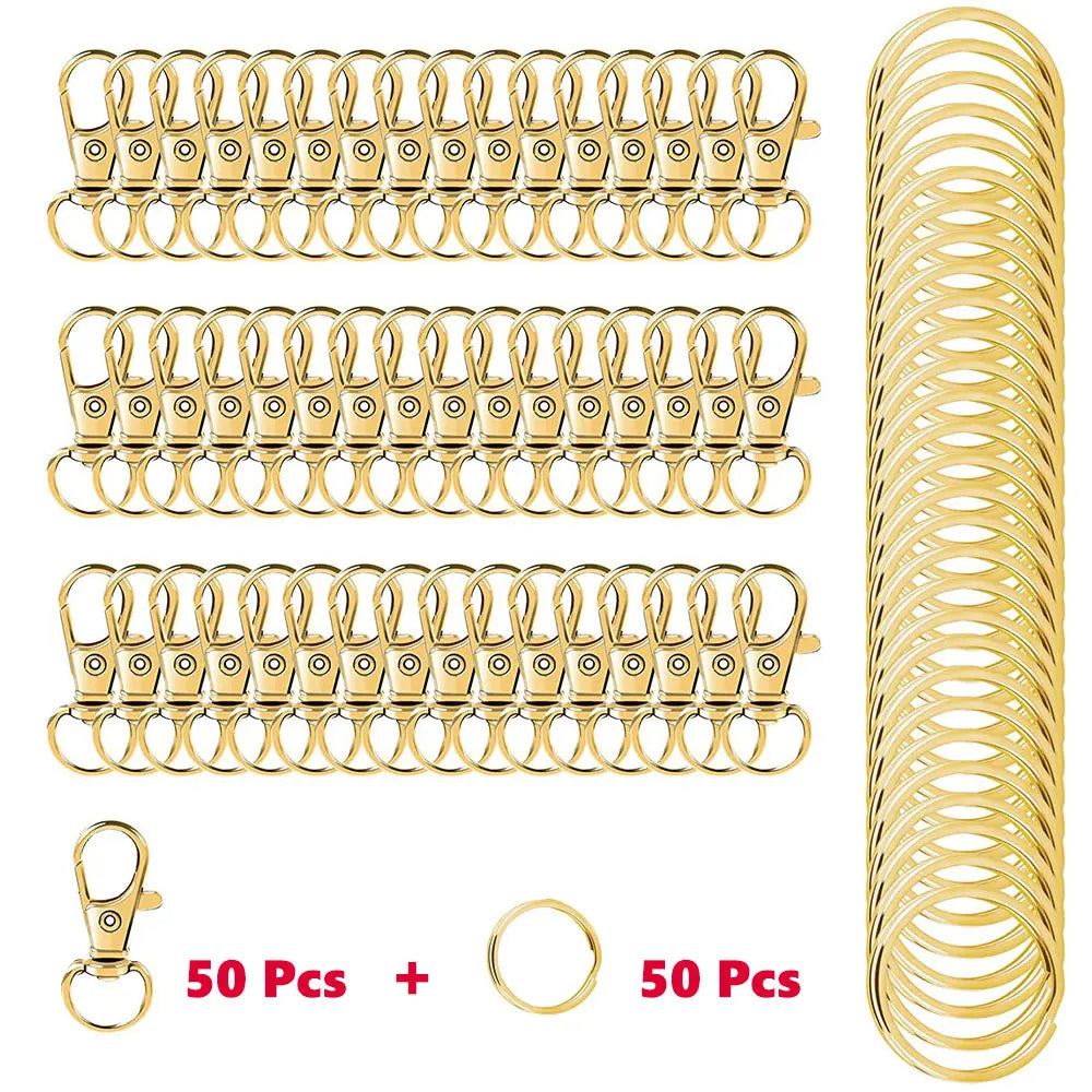 Swivel Clasps Lanyard Snap Hooks with 50pcs Key Rings 50pcs Clip Hooks Lobster Claw Clasps for Keychains Jewelry DIY Crafts