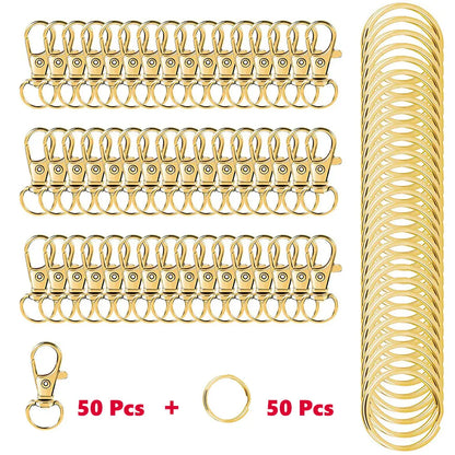 Swivel Clasps Lanyard Snap Hooks with 50pcs Key Rings 50pcs Clip Hooks Lobster Claw Clasps for Keychains Jewelry DIY Crafts