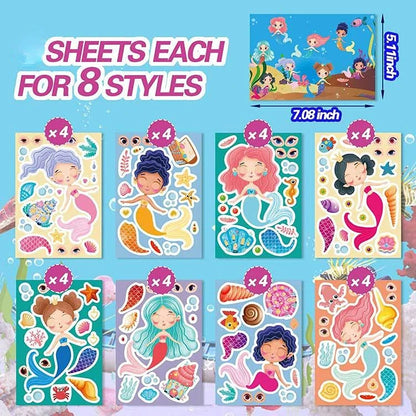 8pcs/Set Kawaii Mermaid Princess Column Sticker DIY Funny Cartoon Stickers For Kids Gift Classic Toys Handmade Puzzle Sticker