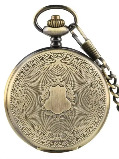 Carved Floral Rattan Shield Crown Pattern Pendant Steampunk Vintage Pocket Watch with Chain For Men Gift