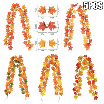 2M Artificial Maple Leaf Garland Fake Fallen Leaves Autumn Decor Rattan for Thanksgiving Halloween Festivals Wedding Xmas Decor