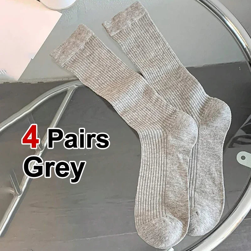 4 Pairs Solid color Pattern Women Man Unisex Couples Sports Socks Mid-Calf Socks Winter Holiday Gifts