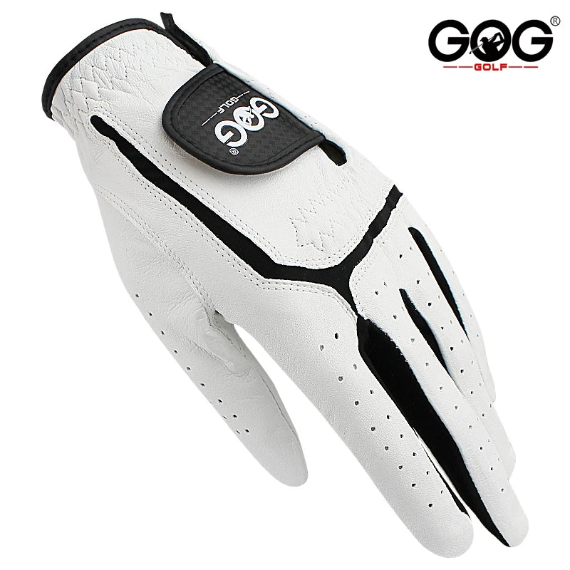 Sheepskin genuine leather Professional Golf Gloves For men white and black lycra Gloves Palm thickening Gift for golfer