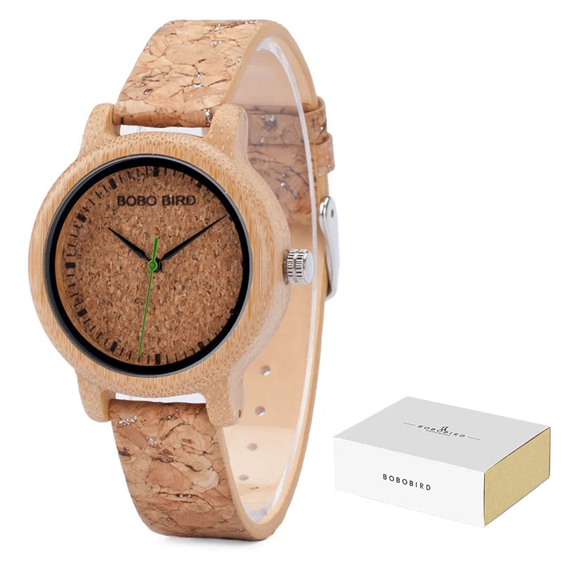 BOBO BIRD Lovers Watches Wooden Timepieces Handmade Cork Strap Bamboo Women Watch Luxury in Box Custom Logo Drop Shipping