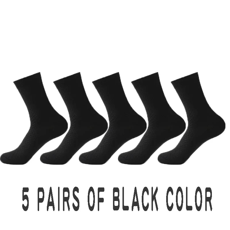 5 Pairs Men Bamboo Fiber Crew Casual Socks Man High Quality Spring Summer Autumn Business Breathable Black Male Dress Long Socks