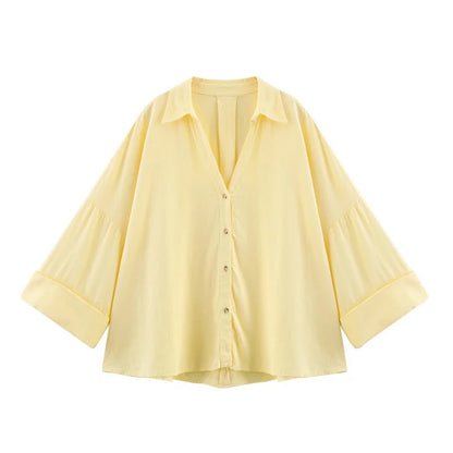 2025 Spring/Summer Trendy Women's Blouses - Long Sleeve V-neck Solid Color Shirts  Fashionable Office Wear