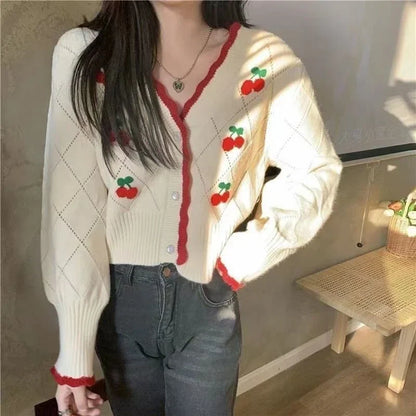 New Fashion Spring Autumn V-neck Long Sleeve Knitting Cardigan Women Casual Loose Button Floral Hollow Out All-match Tops