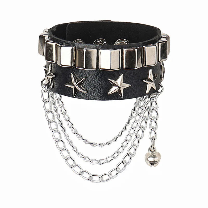 90s Fashion Punk Style Bracelet Personality PU Leather Three Rows Spikes Square Stud Bracelets Bangle 2024