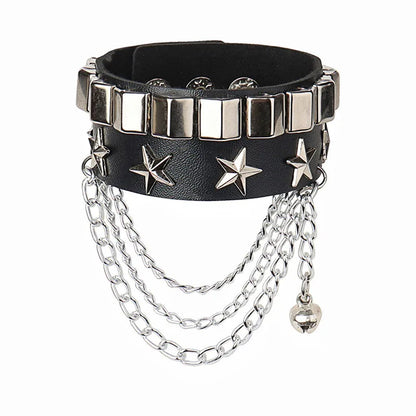 90s Fashion Punk Style Bracelet Personality PU Leather Three Rows Spikes Square Stud Bracelets Bangle 2024